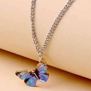 BOUTIQUE Silver Tone Blue & Purple Butterfly Pendant Necklace